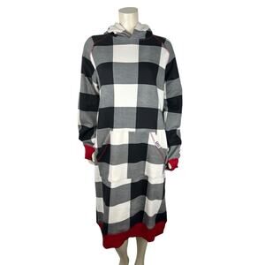 NEW Lazy One Black White Plaid Sleep Hoodie Size S M Womens Warm Cozy Thumbholes